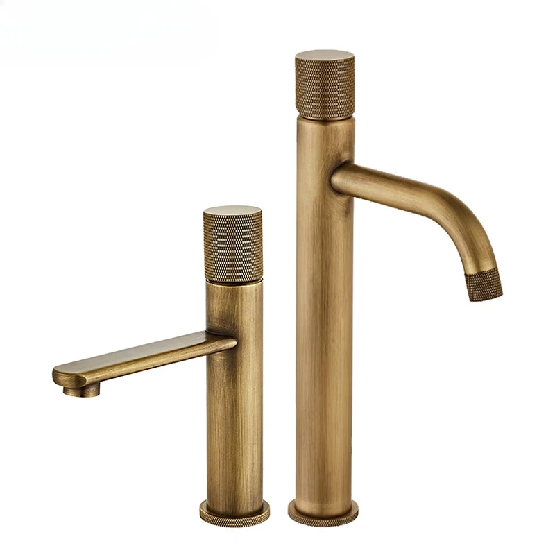 

Retro Full Copper Washbasin Faucets Splash Proof Hot and Cold Water Mixer Tap Home Bathroom Single Hole Bathroom Sink Faucet