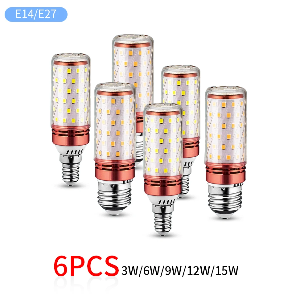 

6pcs LED Corn Lamp 3W 6W 9W 12W 15W 220V Strong Light 3000K 4000K 6000K E27 E14 Lamp Holder Home Emergency Lighting