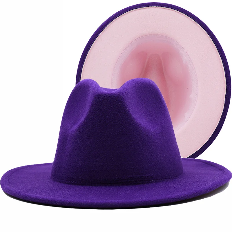 

Purple Fedora Hat Women Wool Felt Vintage Church Ladies Hat Wide Brim Panama Party Cowboy Cap Jazz Gentleman Wedding Hat For Man