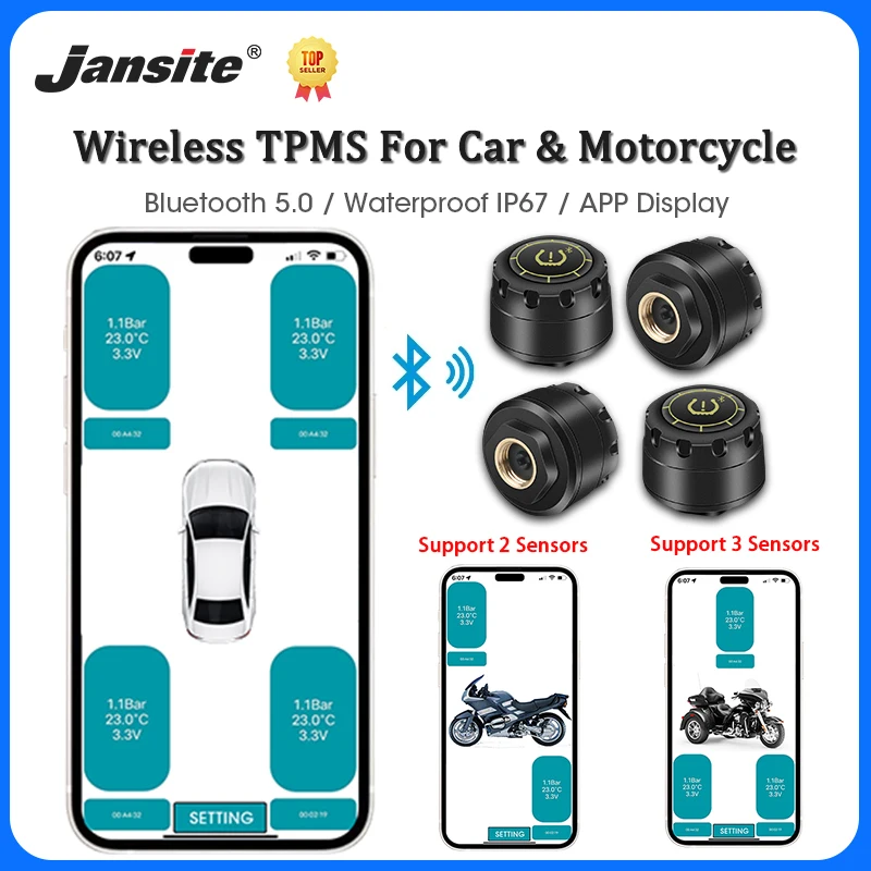 

Car TPMS Wireless Bluetooth 5.0 Tire Pressure Monitoring System Mobile Phone Display Tyre Sensors Motorcycle For Android IOS