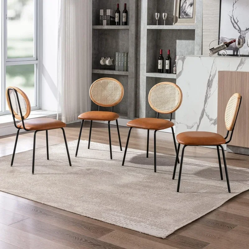 Soohow Faux Leather Indoor Kitchen Set of 2 with Rattan Backrest Modern Industrial Upholstered mid Century Metal Chair Set of 4
Soohow Faux Leather Indoor Kitchen Set of 2 with Rattan Backrest Modern Industrial Upholstered mid Century Metal Chair Set of 4