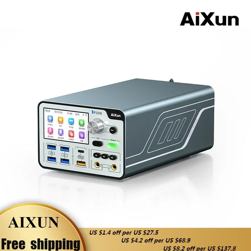AiXun P3208 32V/8A Smart Regulated Power Supply For iPhone 6-14ProMax One-button Power-on test Motherboard Battery Fast Charging
AiXun P3208 32V/8A Smart Regulated Power Supply For iPhone 6-14ProMax One-button Power-on test Motherboard Battery Fast Charging