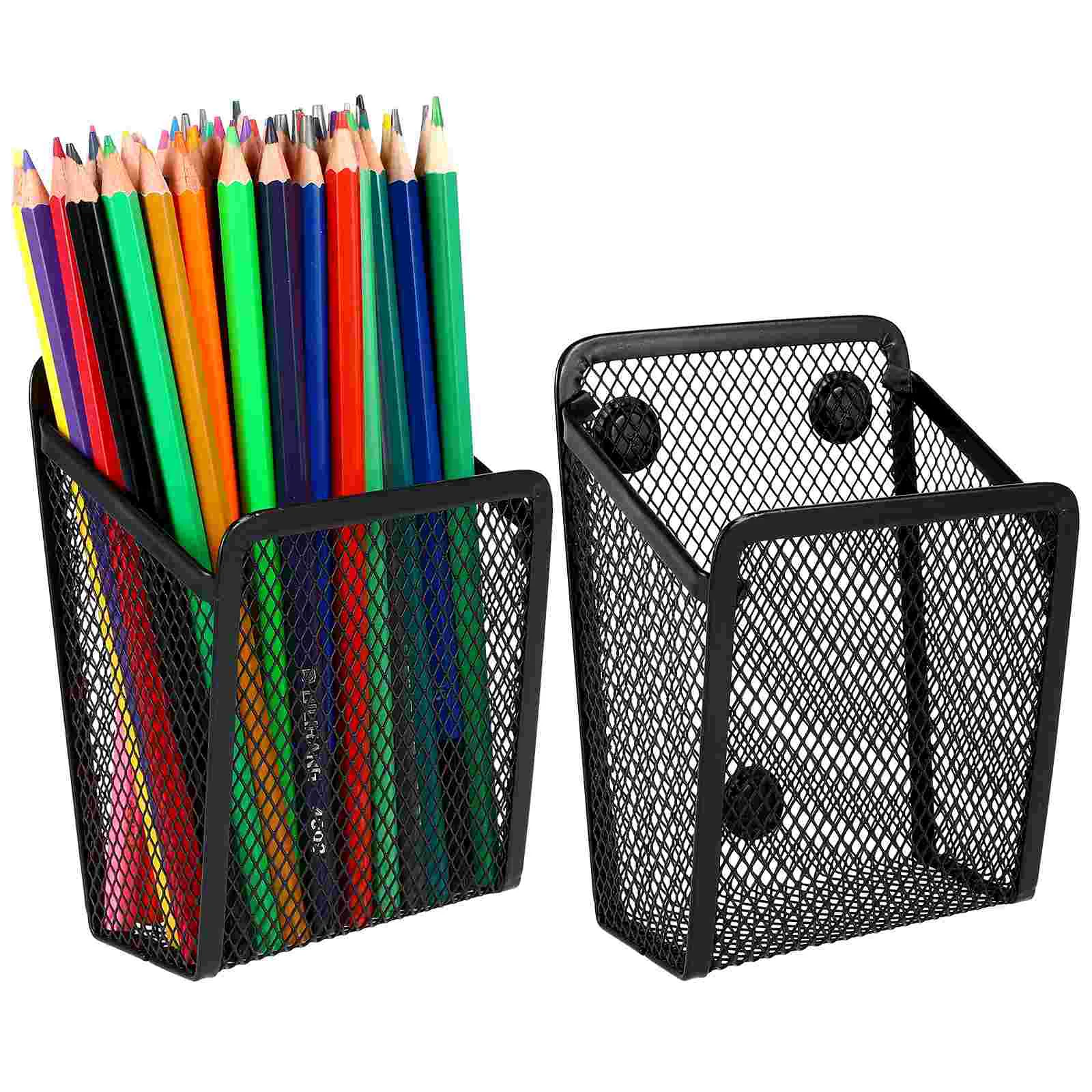 

2 Pcs Magnetic Pen Marker Holders Metal Mesh Pencil Baskets Storage Organizers for Refrigerator Whiteboard Fridge Locker