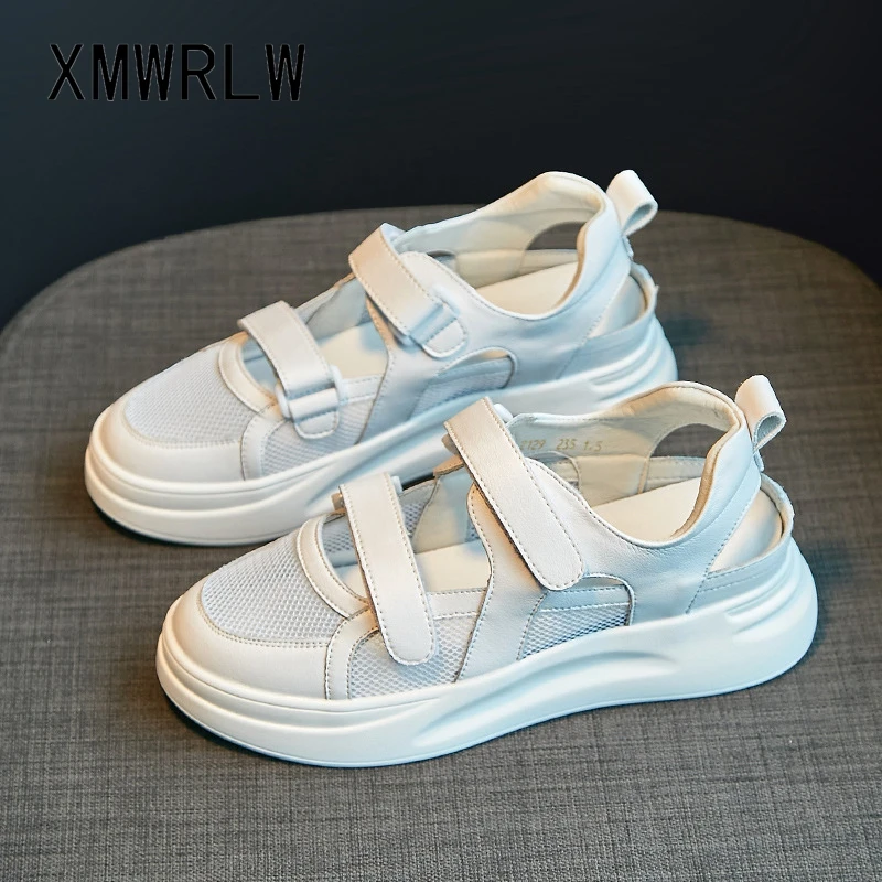 

XMWRLW Genuine Leather Casual Hook Loop Women's Summer Sandals Breathable Shoes 2022 Summer Female Rubble Sole Sandals Shoes