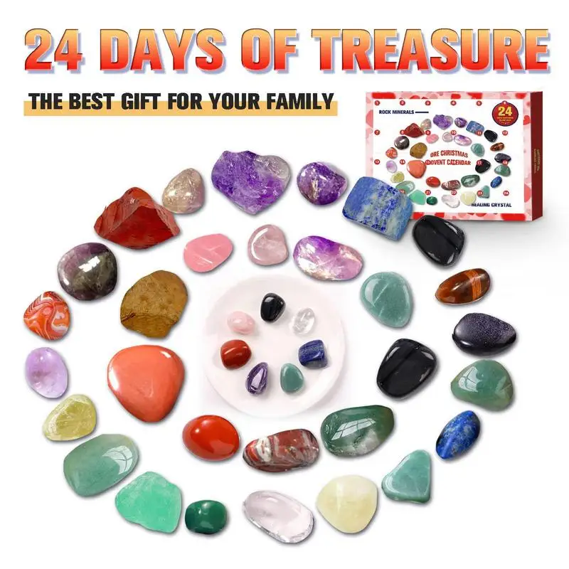 

HOT Advent Calendar 2023 24 Days Natural Crystal Gemstone Stone Minerals Box Rock Collection Kit Christmas Countdown Kids Gift​