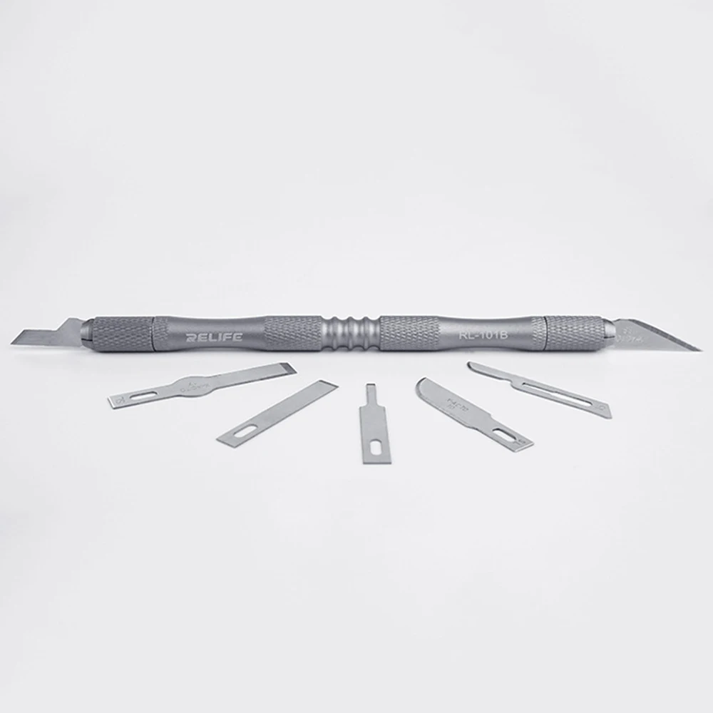 RELIFE RL-101B 8-in-1 knife Set For Mobile Phone Mainboard BGA PCB Chip IC Repair Degumming Spade Scraper Repair Tool
RELIFE RL-101B 8-in-1 knife Set For Mobile Phone Mainboard BGA PCB Chip IC Repair Degumming Spade Scraper Repair Tool