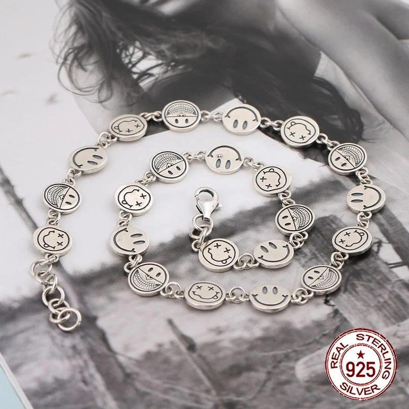 

S925 Sterling Silver Necklace Fashionable and Personalized Vintage Clover Pattern Letter Couple Style Fresh and fashionable