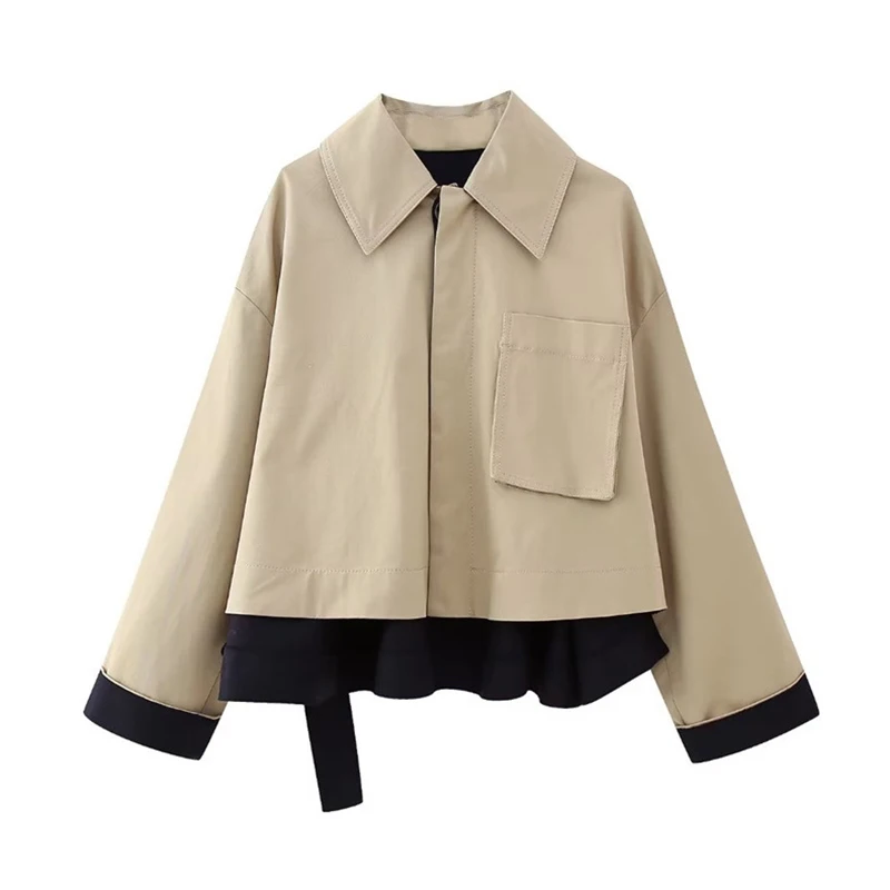 Turn Down Collar Panelled Color Women's Jacket Vintage Loose Bomber Jacket Female Streetwear Casual Basic Coat 2023 Autumn 
Turn Down Collar Panelled Color Women's Jacket Vintage Loose Bomber Jacket Female Streetwear Casual Basic Coat 2023 Autumn