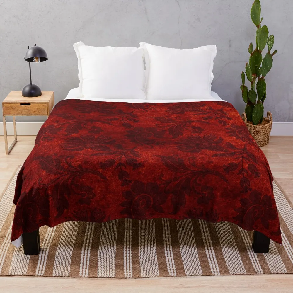 

Red floral Gothic Velvet Damask Texture Throw Blanket Blanket Fluffy Heavy Blanket Blankets For Bed