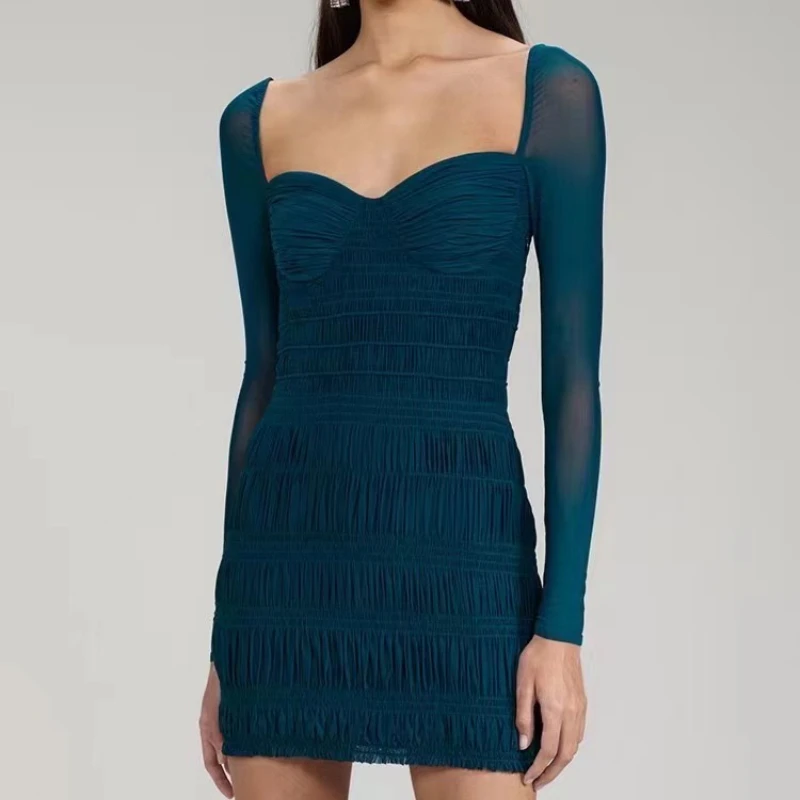 Women Mesh Patchwork Vintage dress 2022 New fashion casual Pleated Hoop Mini Dress
Women Mesh Patchwork Vintage dress 2022 New fashion casual Pleated Hoop Mini Dress