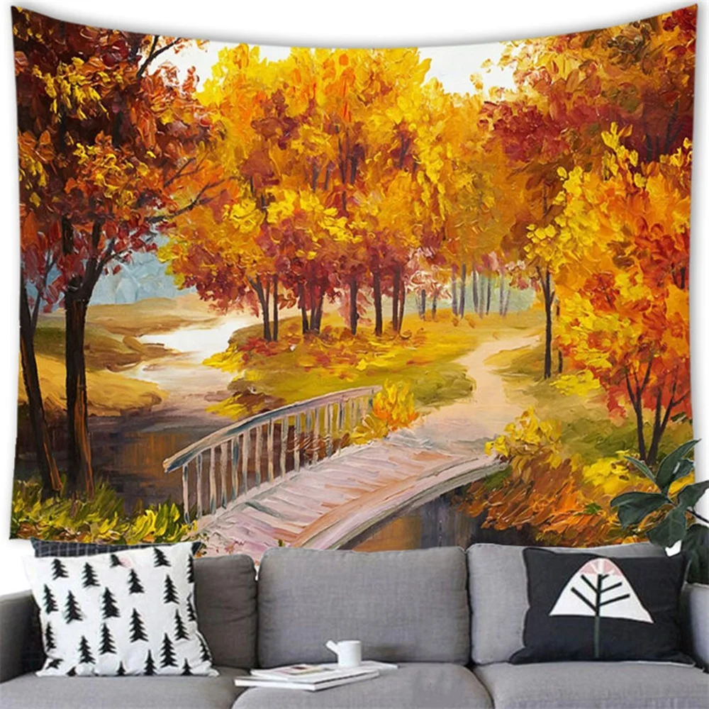 

Abstract Landscape Oil Painting Tapestry Autumn Colorful Forest Trail Tapestries Bedroom Living Room Dorm Home Deco Wall Hanging