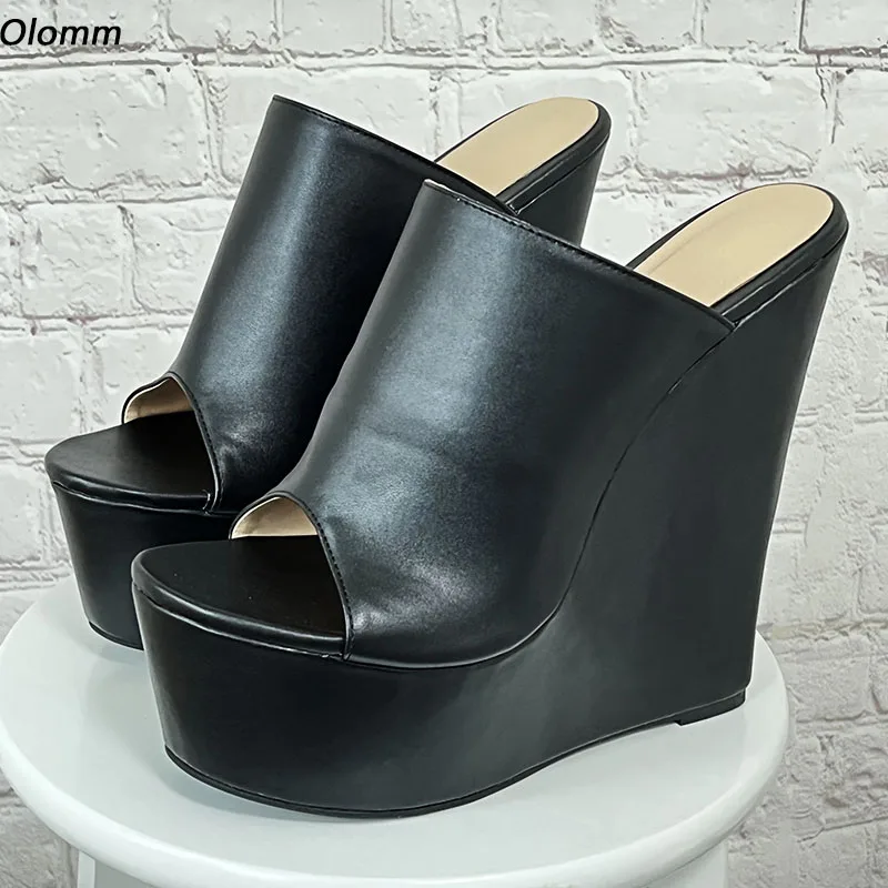 

Olomm Handmade Women Platform Mules Sandals Slippers Wedges Heels Peep Toe Gorgeous Purple Night Club Shoes Size 5-15