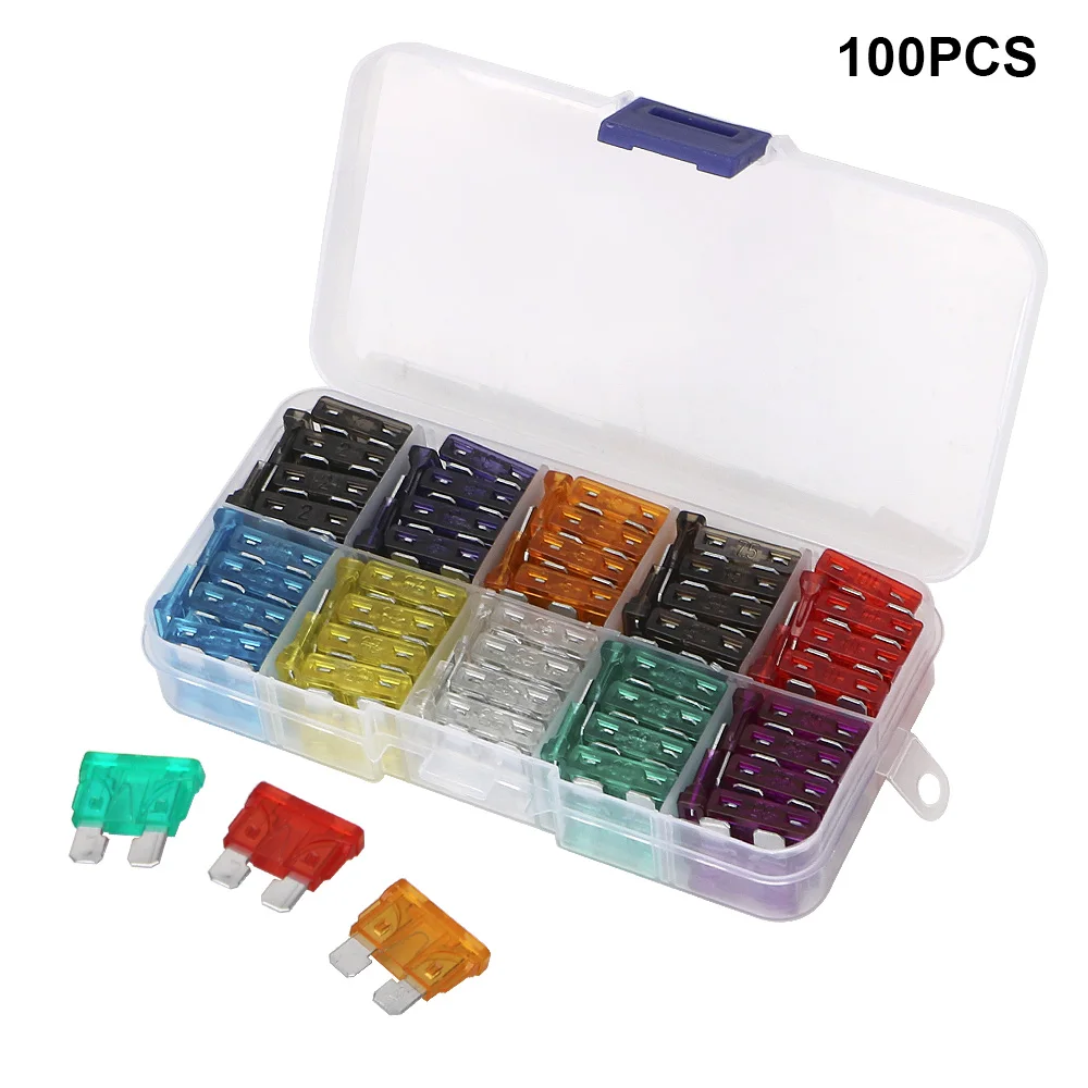 

Car Truck Fuses 50/100 Pcs with Box Auto Blade Type Fuse Set 2A 3A 5A 7.5A 10A 15A 20A 25A 30A 35A 40A Amp Clip Assortment