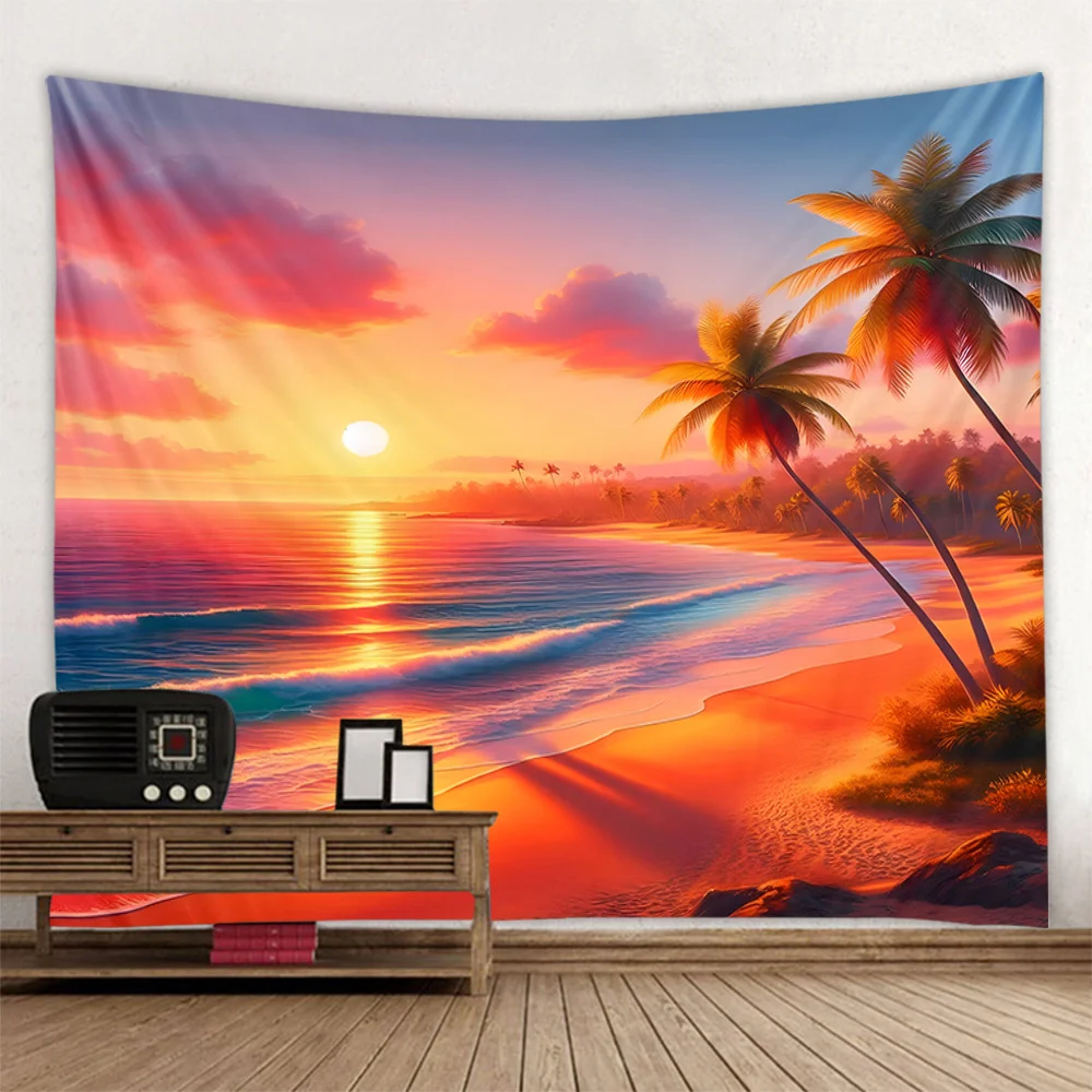 Tapestry wall hanging dreamy landscape, sunrise, beach coconut trees, home living room, bedroom wall decoration background cloth
Tapestry wall hanging dreamy landscape, sunrise, beach coconut trees, home living room, bedroom wall decoration background cloth