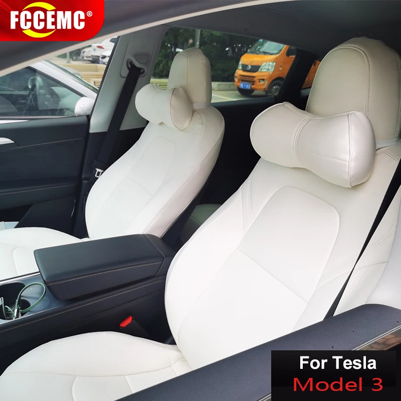 

Car Seat Covers Custom Fit For Tesla Model 3 2020 2021 2022 Faux Leather Full Cover Set Seats Protector White For Model 3