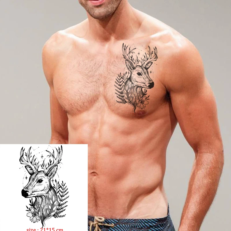 

Pere David's Deer Fish Snake Flower Tattoos Waterproof Temporary Sticker Wild Animal Fake Tattoo for Men Body Art Custom Tatoos