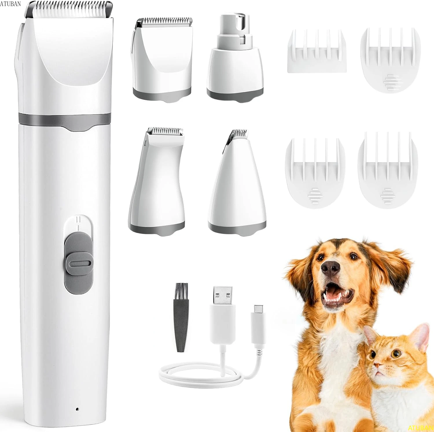 

Dogs Hair Clippers Grooming Kit with Nail Grinder,4 in 1 Cordless Electric Trimmer Low Noise Pet Clippers for Dogs Cat,Paws,Ears