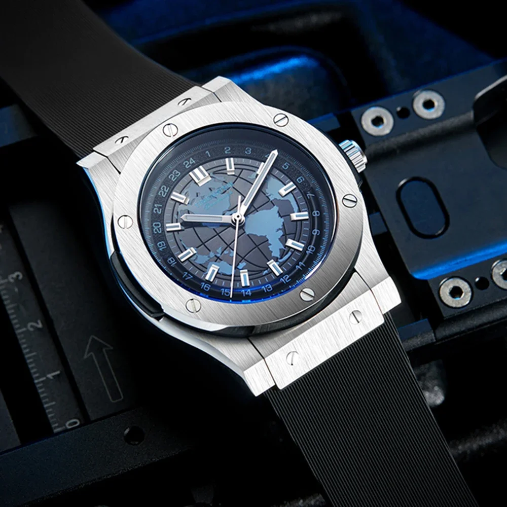 

Luxury Automatic Watch Men Fashion World time Mechanical Wristwatches 42mm Top Brand Globe Luminous Clocks TIMEMATRIX Watches