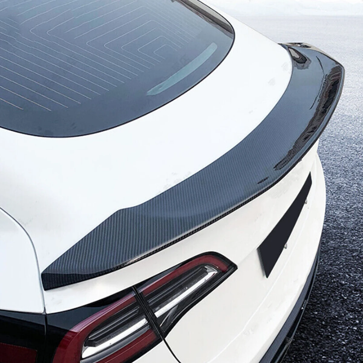 Rear Lip Spoiler For 2017-2022 Tesla Model 3 V Style Ducktail Spoiler Rear Trunk Spoiler Wings Golss Black & Carbon Fiber Look Rear Lip Spoiler For 2017-2022 Tesla Model 3 V Style Ducktail Spoiler Rear Trunk Spoiler Wings Golss Black & Carbon Fiber Look