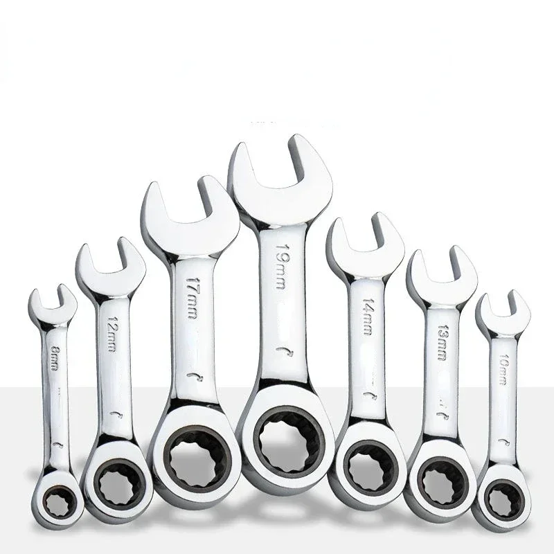 

6-19mm Reversible Combination Stubby Single Wrench Stubby Combination 72 Tooth Ratchet Socket Spanner Nut Repair Tools Box Set