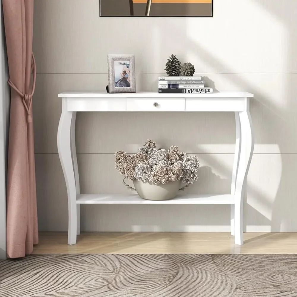 

OEING Narrow Console Table with Drawer, Chic Accent Sofa Table, Entryway Table, White, Couch Console, Consolle Ingresso