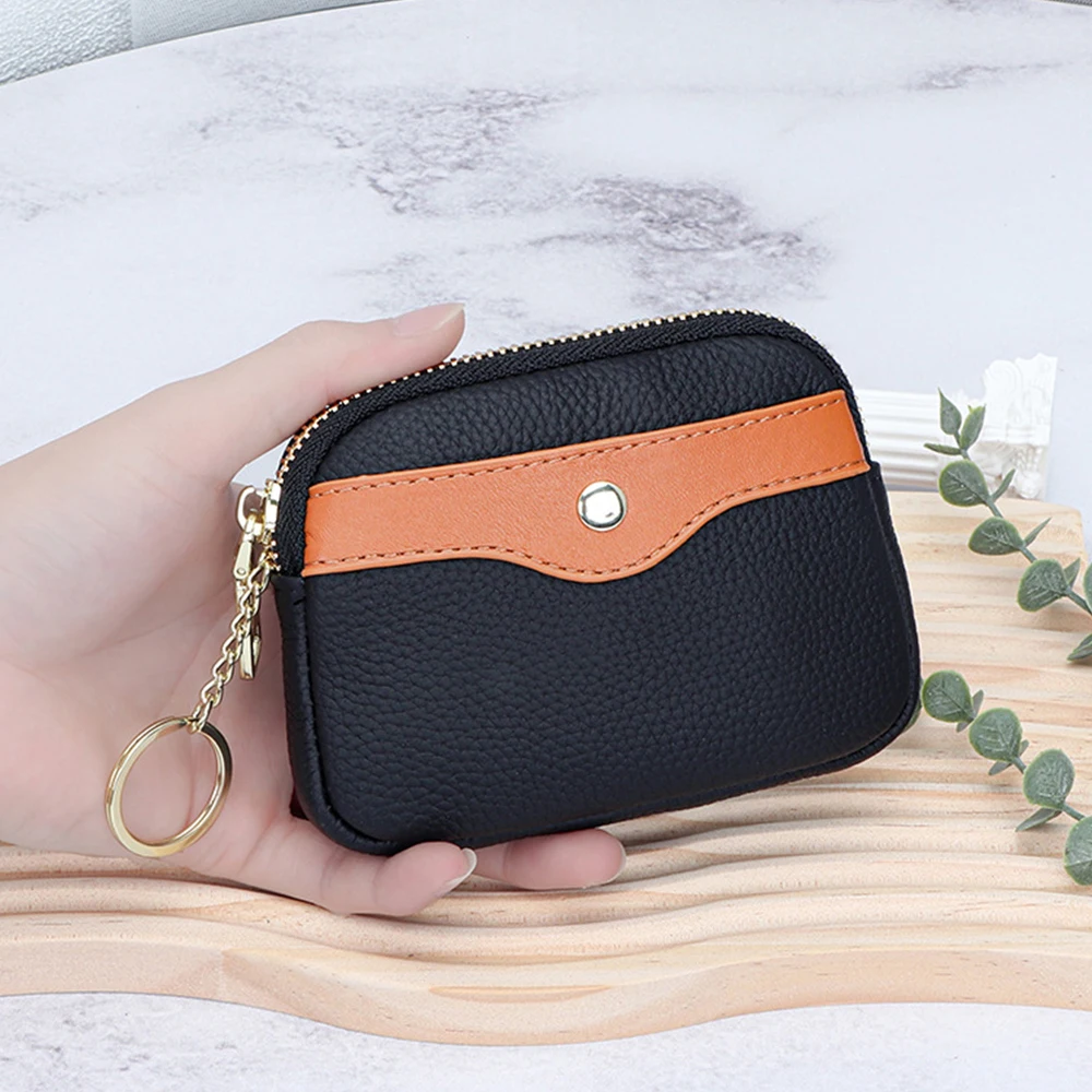 

Cowhide Women Coin Purse Soft Leather Change Wallet Pouch Mini Key Card Bag Travel Small Top Zip Coin Money Pouch with Key Chain