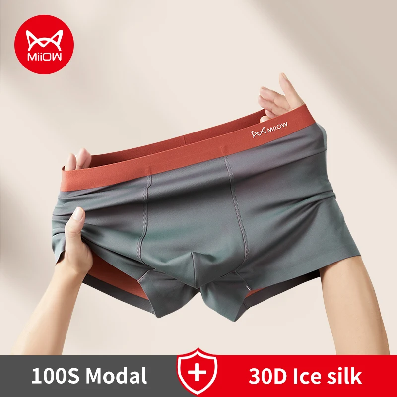 

MiiOW 3pcs 100S Modal Men's Boxers Underwear Ice Silk Double-sided Nude Seamless Man Boxershorts Antibacterial Underpants Male
