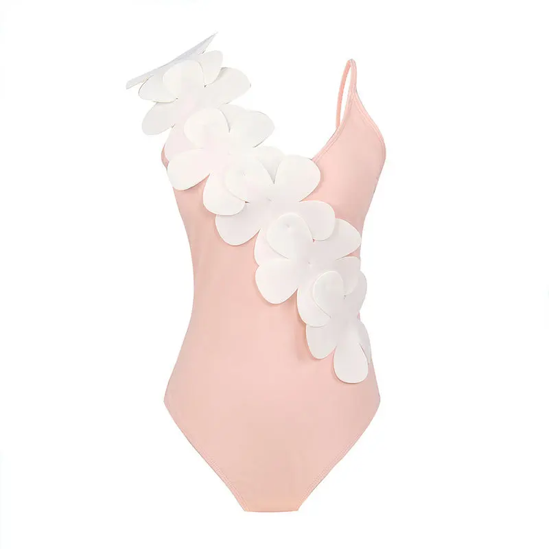 

Женский купальник на одно плечо с розовыми цветами, Модный Купальник, накидка, летний сексуальный цельный купальный костюм, пляжная одежда, праздничные бикини