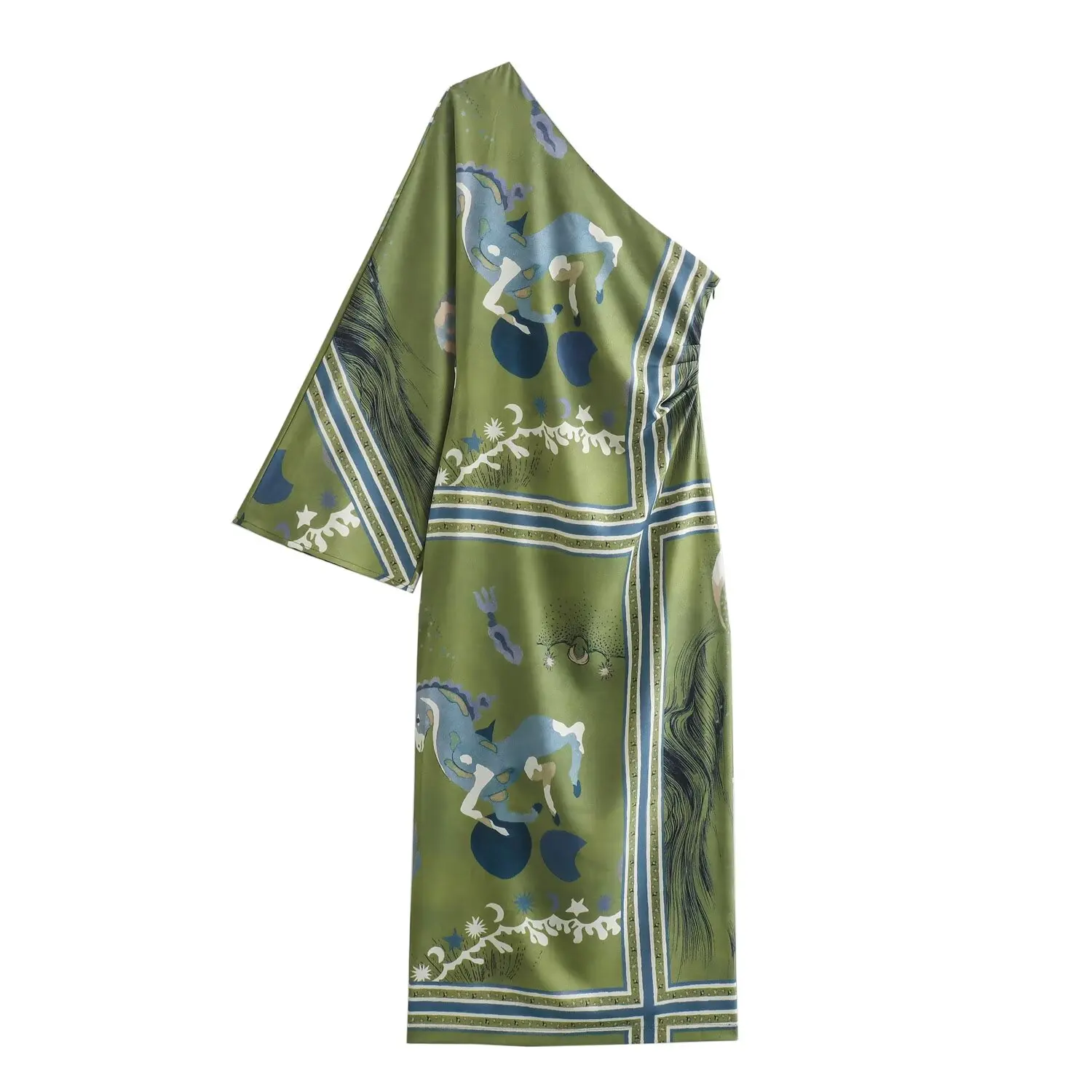 Women's Summer New Fashion Print Decoration Slim Fit Asymmetric Midi Dress Retro One Shoulder Sleeves Women's Dress Mujer
Women's Summer New Fashion Print Decoration Slim Fit Asymmetric Midi Dress Retro One Shoulder Sleeves Women's Dress Mujer