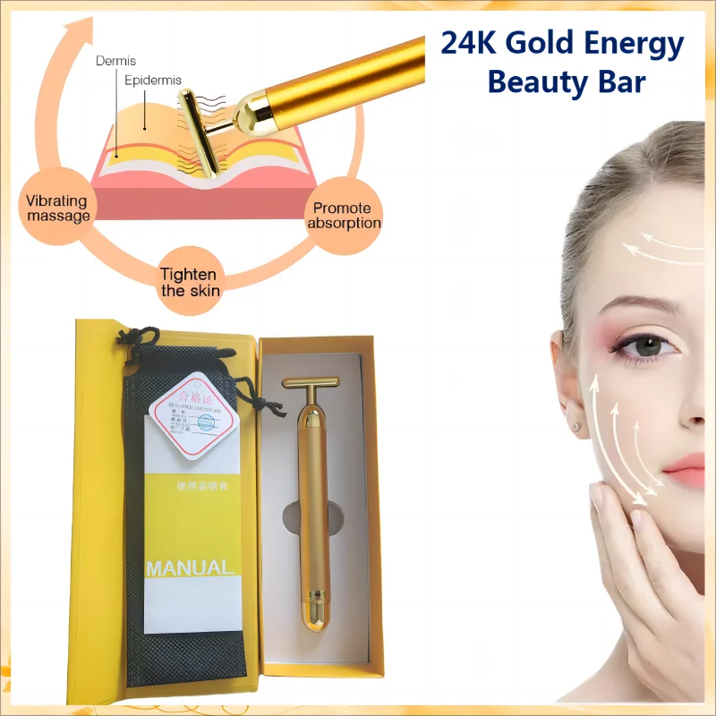 

Energy 24K Gold T Beauty Bar Facial Roller Massager T-Shape Face Lift Bar Pulse Vibration Firming Face Massage Lift Tools Stick