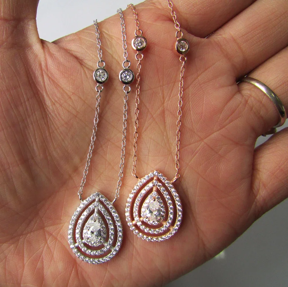 High quality european AAA cubic zirconia pear shape wedding engagement jewelry 925 sterling silver necklace for women
High quality european AAA cubic zirconia pear shape wedding engagement jewelry 925 sterling silver necklace for women