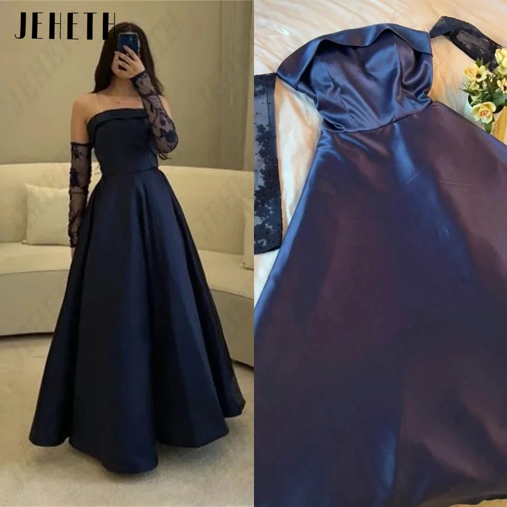 JEHETH Formal Saudi Arabia Evening Gowns Detachable Sleeve Strapless Satin A-Line Lace Prom Dresses Floor Length Party Dress
JEHETH Formal Saudi Arabia Evening Gowns Detachable Sleeve Strapless Satin A-Line Lace Prom Dresses Floor Length Party Dress