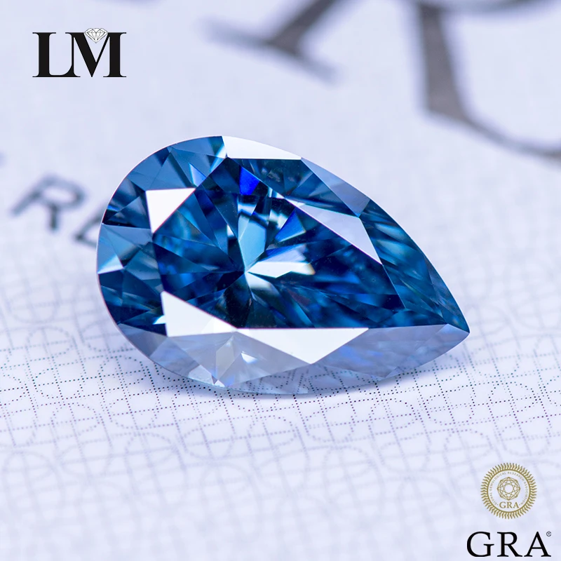 

Moissanite Gemstone Pear Cut Primary Color Royal Blue Lab Grown Diamond Advanced Jewelry Rings Earrings Making with GRA Report