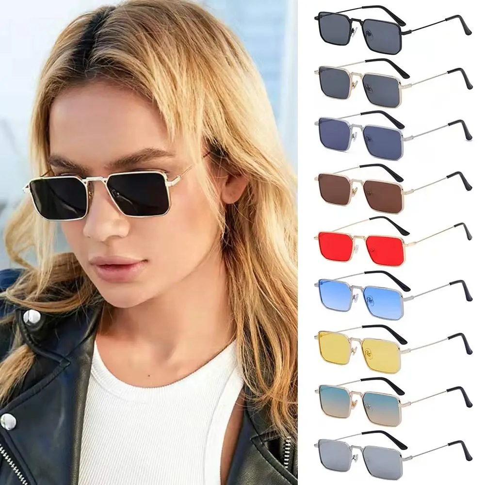 

Солнцезащитные очки в металлической оправе для мужчин и женщин, прямоугольные дорожные очки с защитой UV400, карамельные цвета, в стиле панк