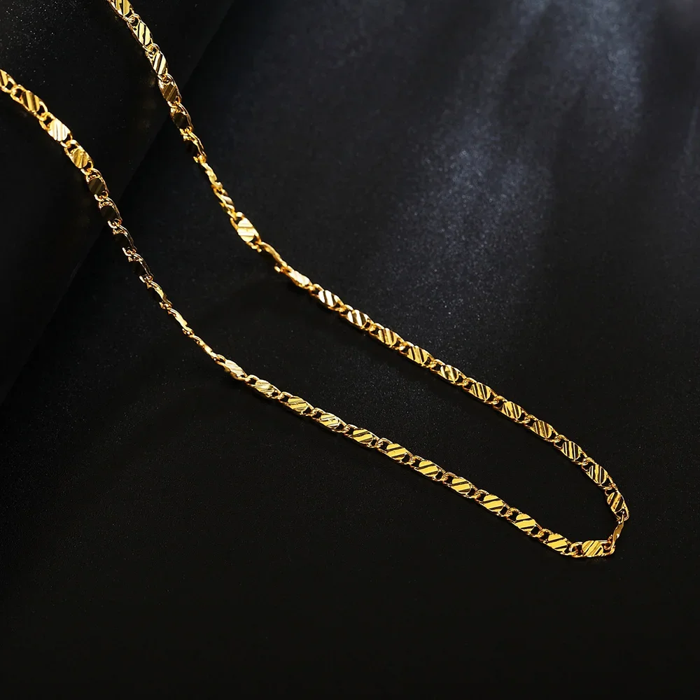 

Hot Sale 925 Sterling Silver 18K Gold Flat Clavicle Chains Necklaces for Men Women Wedding Jewelry Christmas Gifts 40-75cm