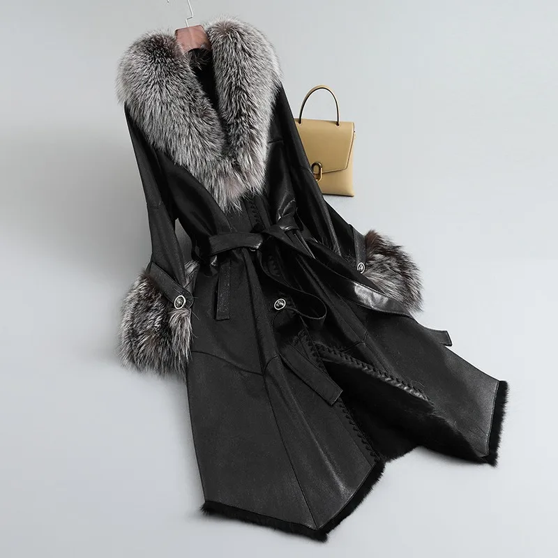 

2023 New Winter Female Mid-length Slim Fox Fur Collar Jacket Rabbit Hair Liner Warm Coat Parka JT449