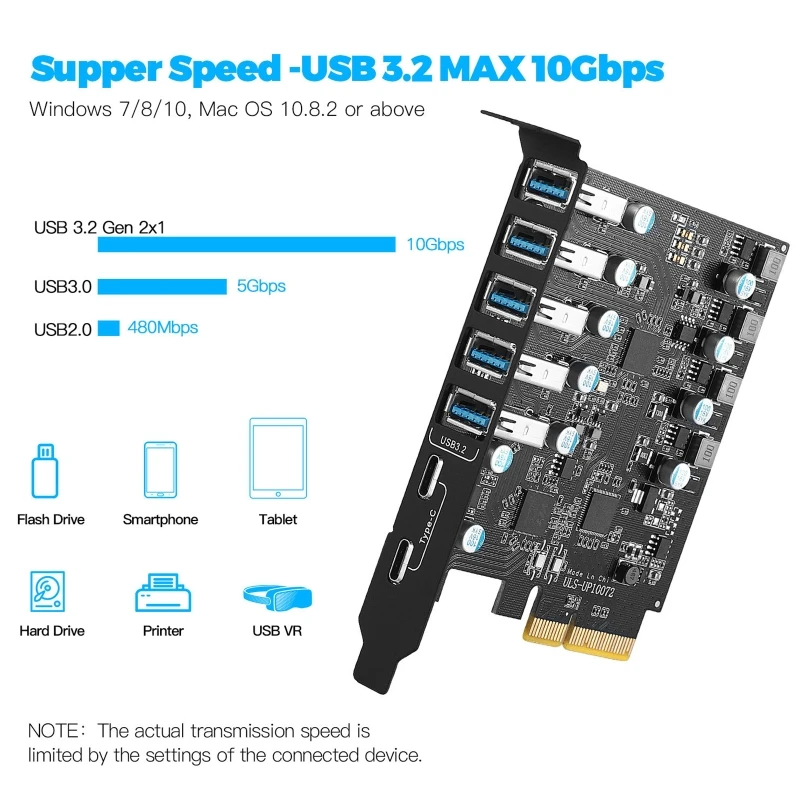7-портовая плата PCIe на USB 3,2 Gen 2 с полосой пропускания 10 Гбит/с 7 портами s (5 USB A 2 Type C), конвертер PCIE, сплиттер ASM3124, чип
7-портовая плата PCIe на USB 3,2 Gen 2 с полосой пропускания 10 Гбит/с 7 портами s (5 USB A 2 Type C), конвертер PCIE, сплиттер ASM3124, чип