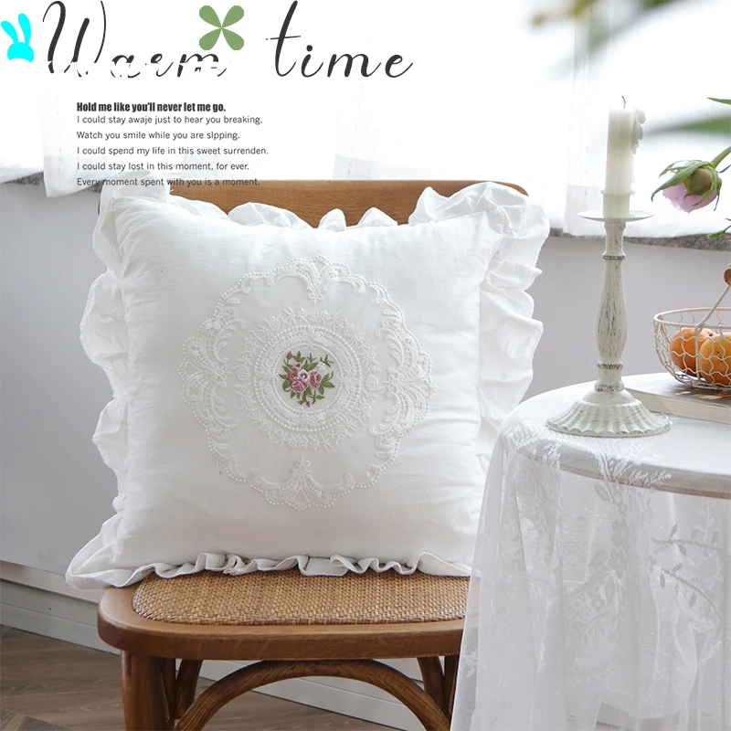 French Lace Cotton White Cushion Cover Warm Soft Plush Vintage Throw Pillows Case 45x45cm 
French Lace Cotton White Cushion Cover Warm Soft Plush Vintage Throw Pillows Case 45x45cm