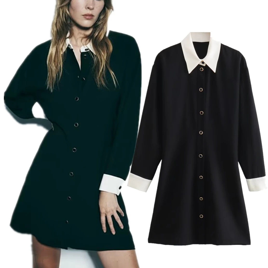 Maxdutti French Fashion Elegant Women's Mini Dress Women Single breasted Black Dress Contrast Color Casual Simple
Maxdutti French Fashion Elegant Women's Mini Dress Women Single breasted Black Dress Contrast Color Casual Simple