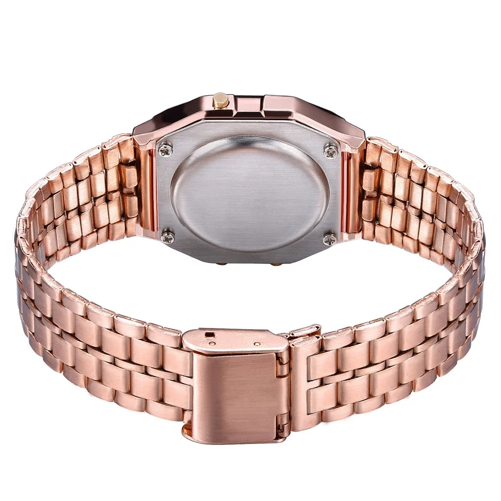 Montre-bracelet électronique à cadran carré pour hommes et femmes, affichage numérique, or rose, argent, montres-bracelets de luxe pour dames 6