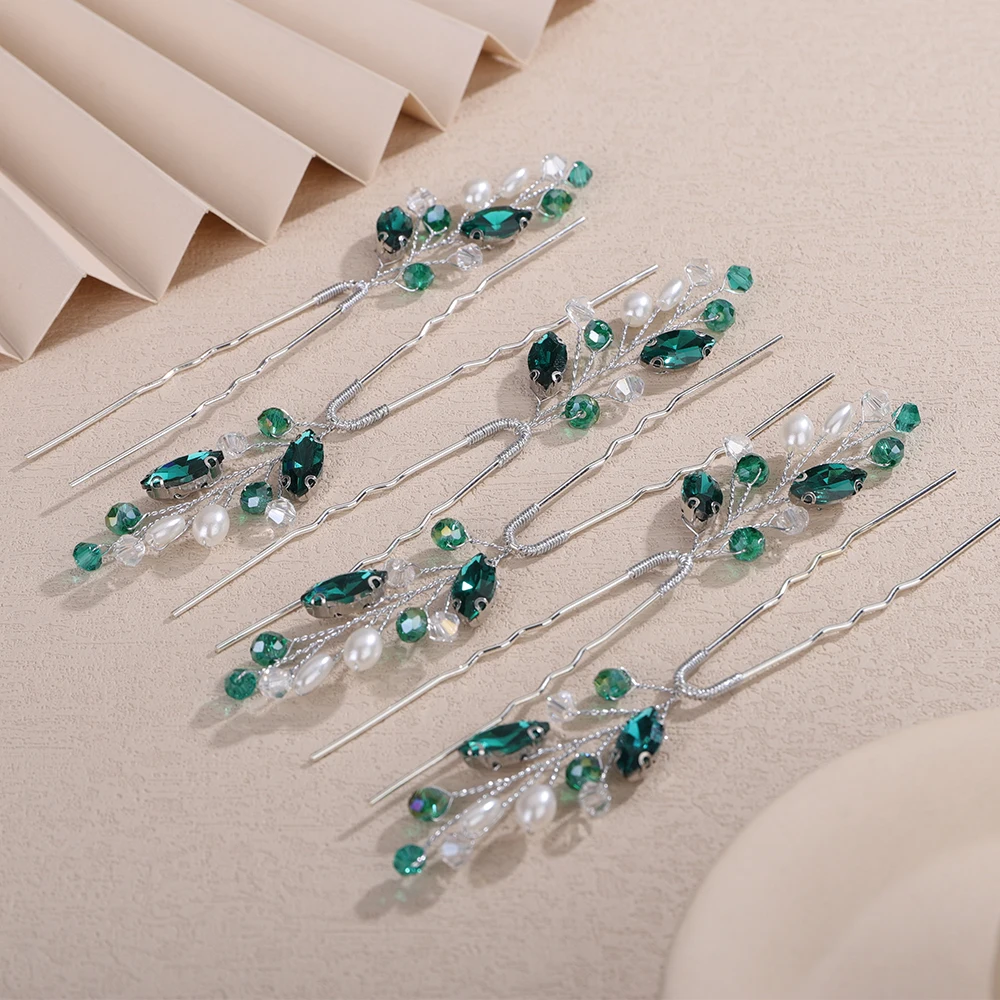 6PCS Crystal Wedding Hair Accessories Pearl Rhinestone Hair Pins for Women Bridal Headpiece 10Color Bride Party Hairpins Jewelry 12