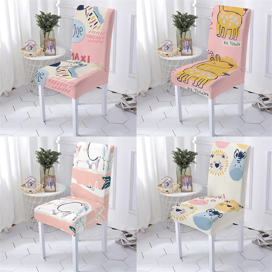 

Cartoon Animal Style Chair Cover Spandex Elastic Chairs Slipcover Tiger Pattern Anti-Dirty Seat Chairs Covers Home Stuhlbezug