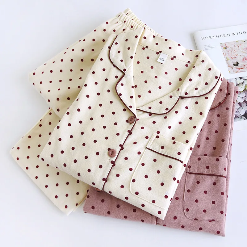 Cotton Spring Women Pajamas Polka Dot Print Sleepwear Autumn Female 2 Piece Set Nightwear Lady Pyjamas Loungewear
Cotton Spring Women Pajamas Polka Dot Print Sleepwear Autumn Female 2 Piece Set Nightwear Lady Pyjamas Loungewear