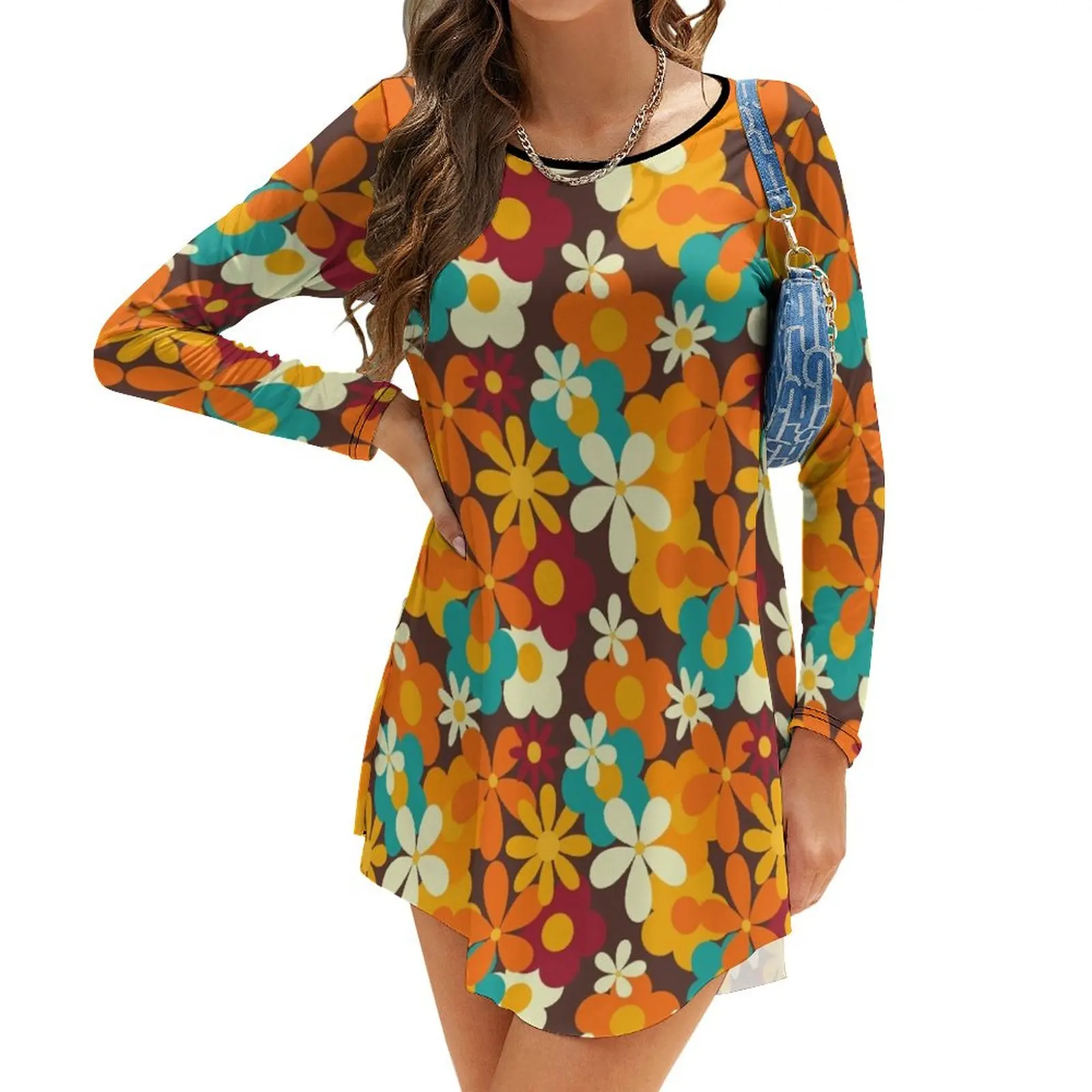 Retro 70s Classic Colors Flower Power Seamless Repeat Pattern Print Long-Sleeve Dress elegant guest wedding dress
Retro 70s Classic Colors Flower Power Seamless Repeat Pattern Print Long-Sleeve Dress elegant guest wedding dress