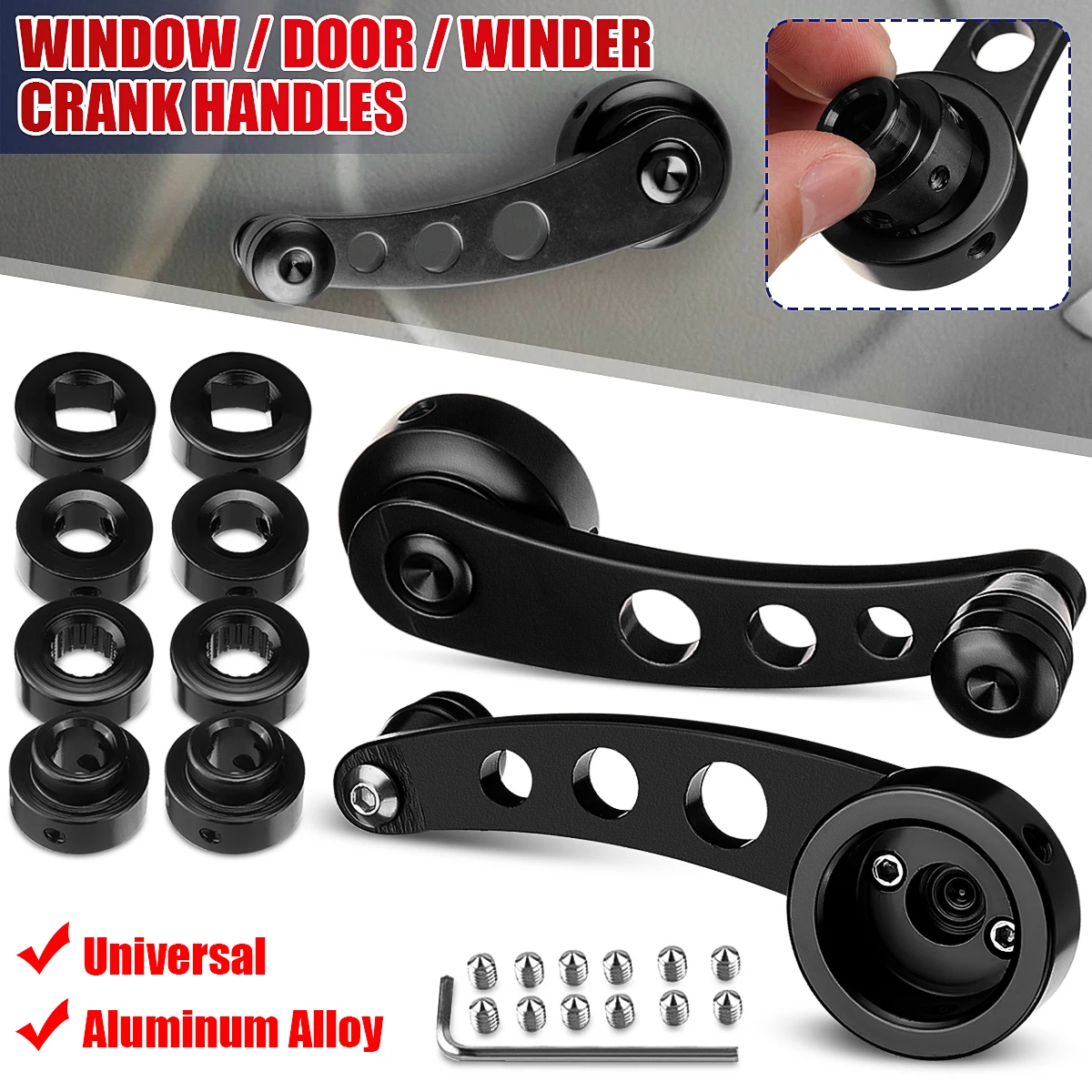 

1 Set Universal Car Window Handle Winder Riser Replacement Winder Crank Riser Window Handles Aluminum Alloy