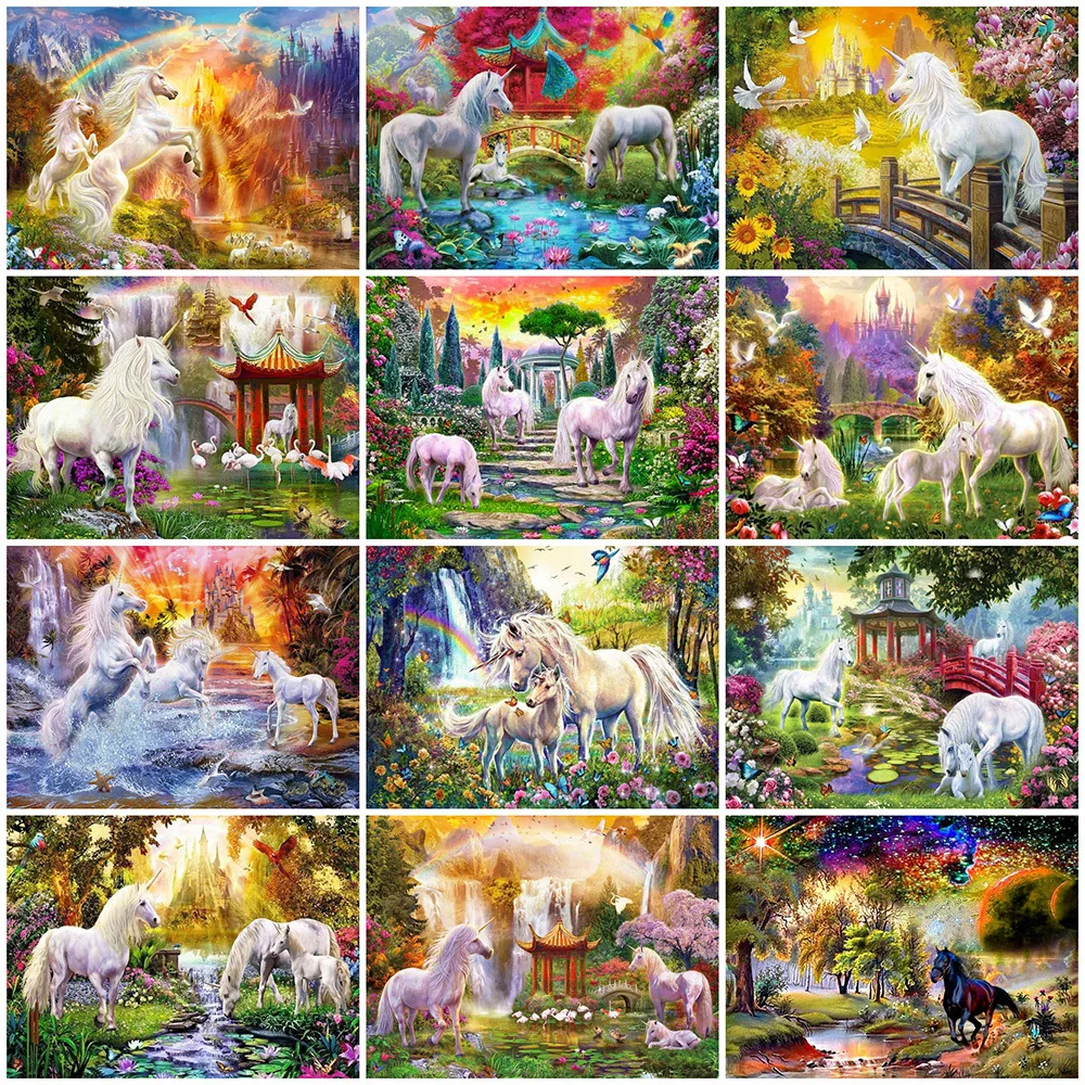 

5D DIY Diamond Painting Animal Horse Forest Sunset Scenery Embroidery Mosaic Picture Full Drill Cross Stitch Kit Home Decor Gift