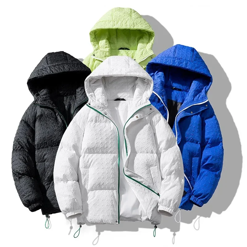 

Coat for Men the Winter Plaid Zip Warm Thicken Streetwear Retro Hooded Bubble Casual Klein Blue Puffer Jacket