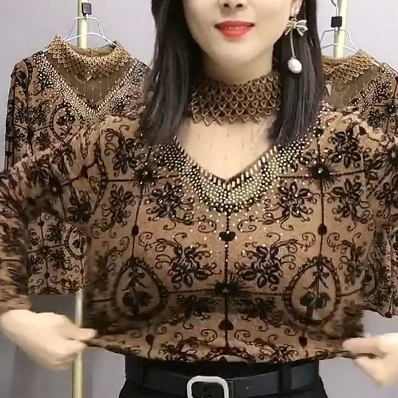 2023 NEW Spring AND Autumn Plush Thickened Lace Half High Neck Print with Diamonds Long Sleeves Fashion Loose Size Warm Underlay
2023 NEW Spring AND Autumn Plush Thickened Lace Half High Neck Print with Diamonds Long Sleeves Fashion Loose Size Warm Underlay