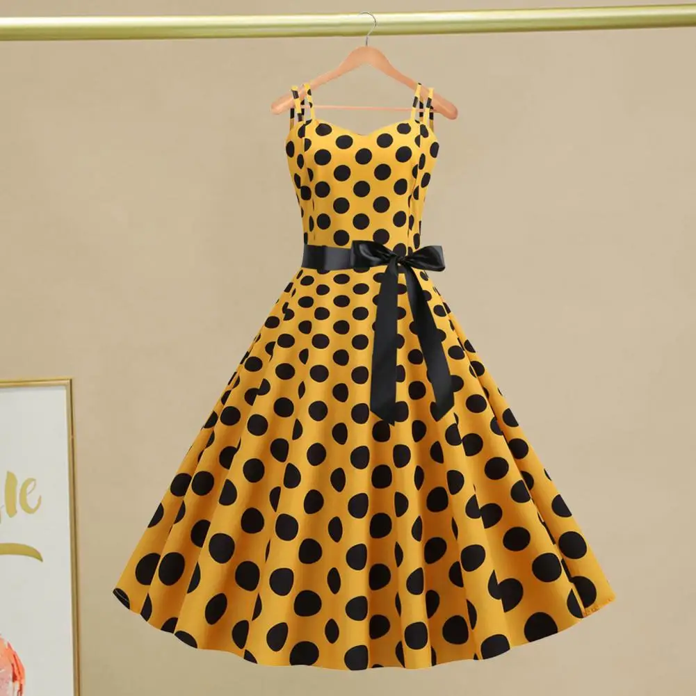 

Dot Dress Elegant Retro A-line Midi Dress with Bow Decor Dot Print for Women for Parties Weddings Proms Retro Dot Dress