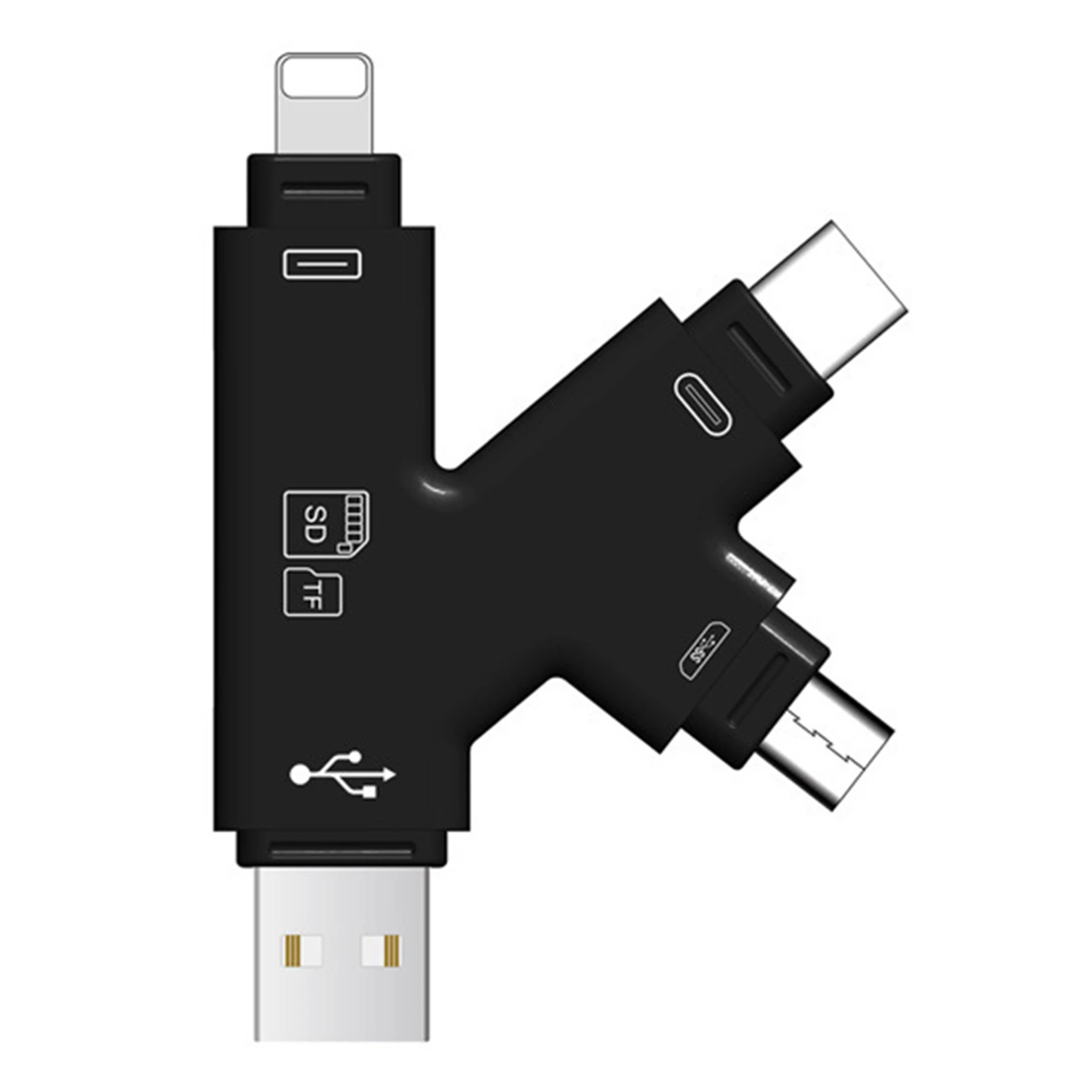 Type-C Micro-USB 4 in 1 Card Reader Adapter for iPad iPhone 12 11 Android MacBook OTG TF SD Reader Black
Type-C Micro-USB 4 in 1 Card Reader Adapter for iPad iPhone 12 11 Android MacBook OTG TF SD Reader Black